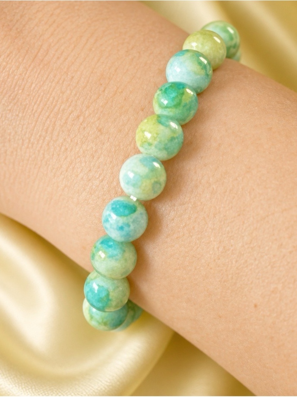 ‘Watermelon Crackle Quartz’ Beaded Stretchy Bracelet. Brand new! Never Worn.